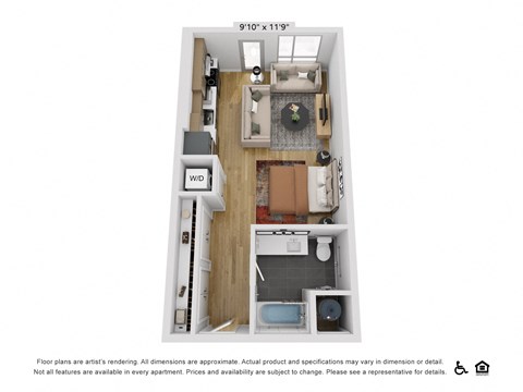 Floor plan for studio, 1 bath, 544 sqft